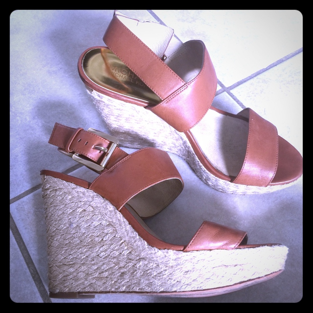 Michael Kors Brown Leather Wedge Sandals